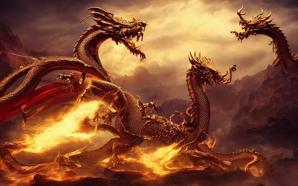 Image similar to golden dragon, epic, legendary, cinematic composition, stunning atmosphere