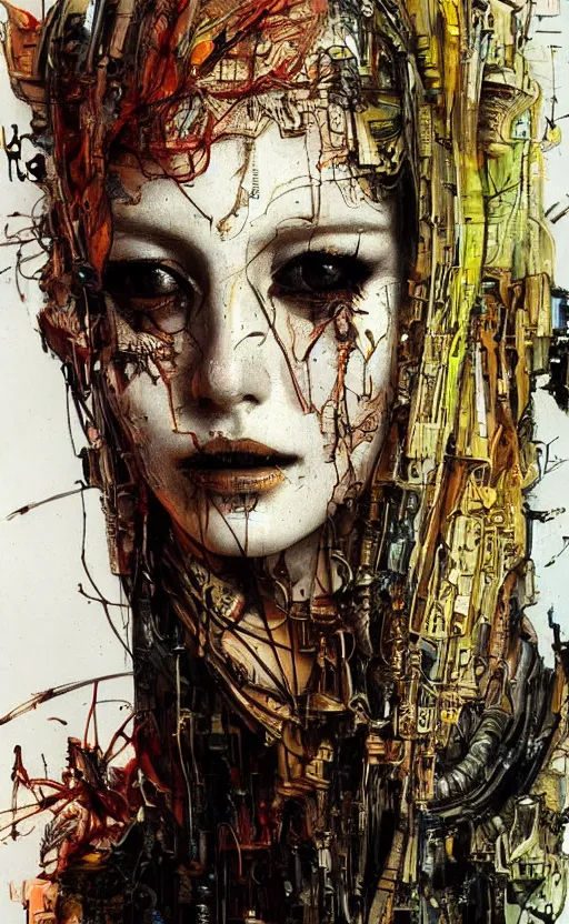 Image similar to beautiful woman made of mech mask rendered in unreal engine, cyberpunk, rave, scifi, painted by albrecht durer | bernard buffet | carne griffiths | wlop