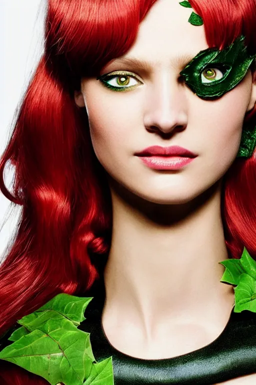 Prompt: A beautiful portrait of Daria Strokous smiling as Poison Ivy from GTA V as a Versace fashion model Spring/Summer 2010, highly detailed, in the style of cinematic, Getty images, Milan fashion week backstage, Extreme close up, Makeup by Pat McGrath, Hair by Guido Palau, Greg rutkowski