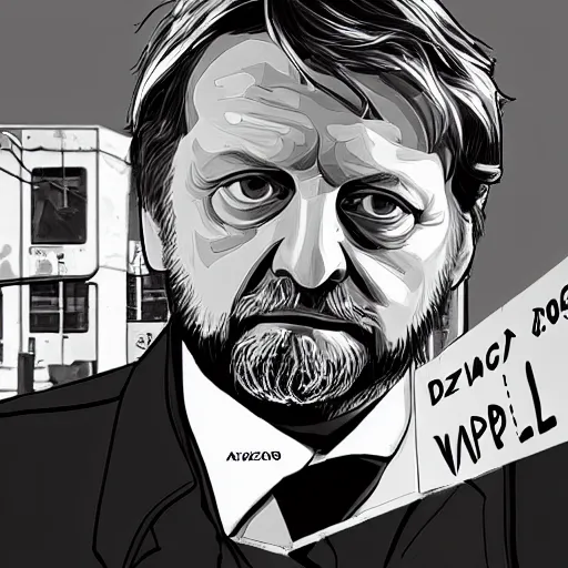 Image similar to Slavoj Žižek in the style of gta v artwork, digital art