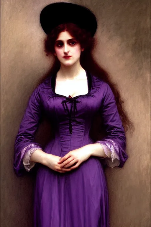 Prompt: victorian vampire in purple dress, painting by rossetti bouguereau, detailed art, artstation