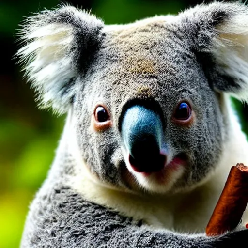 Prompt: photo of koala with lit cigar in mouth, smoking