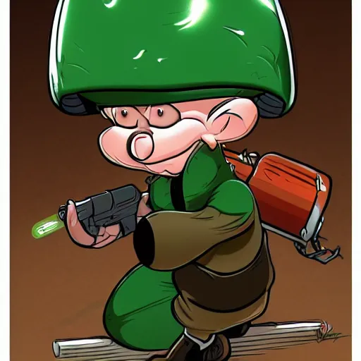 Image similar to Elmer Fudd from Loony Tunes in Doom, wearing green armor and helmet, killing demons, rip and tear, video game, highly detailed, trending on ArtStation