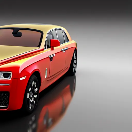 Image similar to 3 d octane render, super detailed, ray tracing, high quality, super realistic, futuristic red black and gold rolls royce. front view. aspect ratio 1 6 : 9