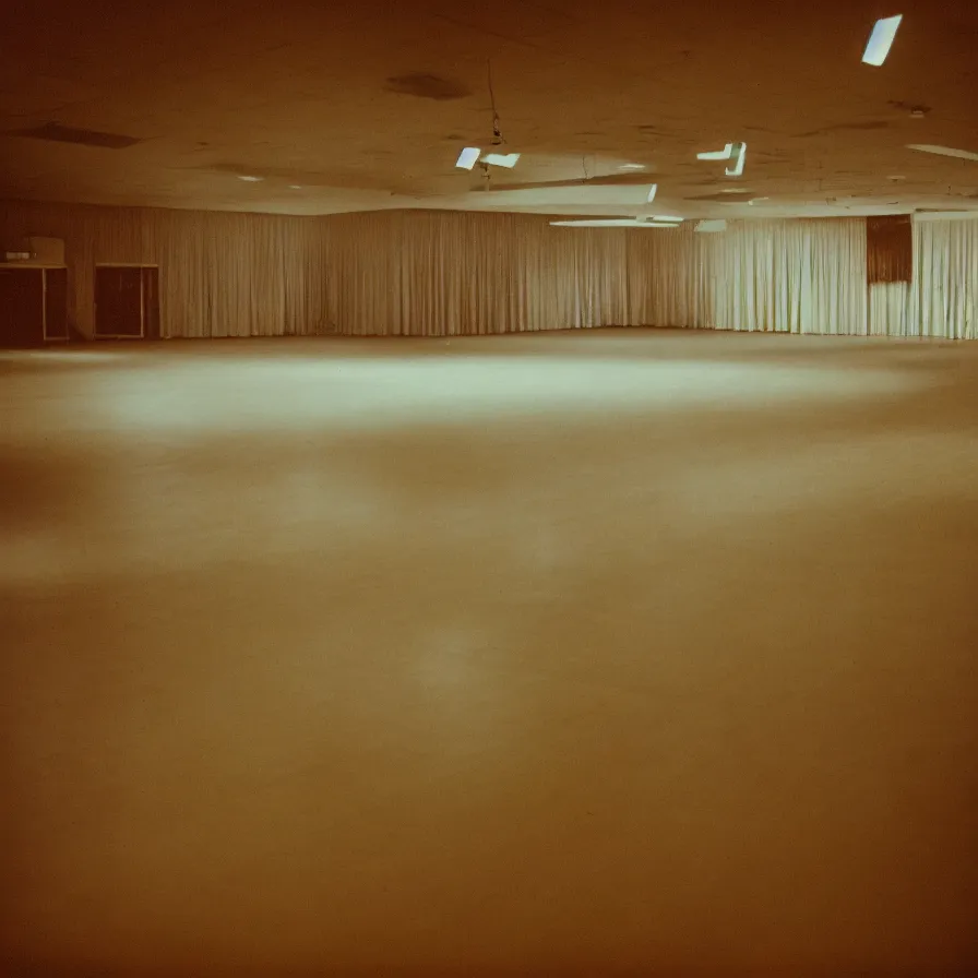 Image similar to 7 0 s movie still of an empty soviet ballroom with hands coming out from the floor, cinestill 8 0 0 t 3 5 mm, heavy grain, high quality, high detail