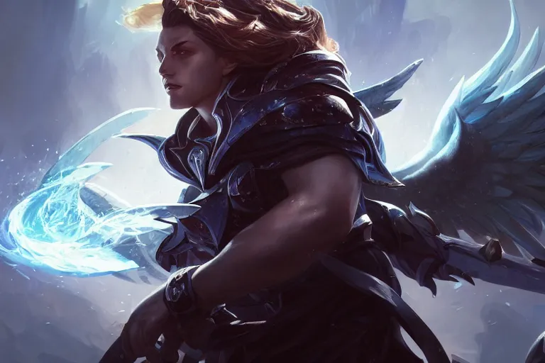 Image similar to amazing portrait of archangel micheal, league of legends splash art, deiv calviz, splash art, natural light, elegant, intricate, fantasy, atmospheric lighting, by greg rutkowski, league of legends splash art, hd wallpaper, ultra high details