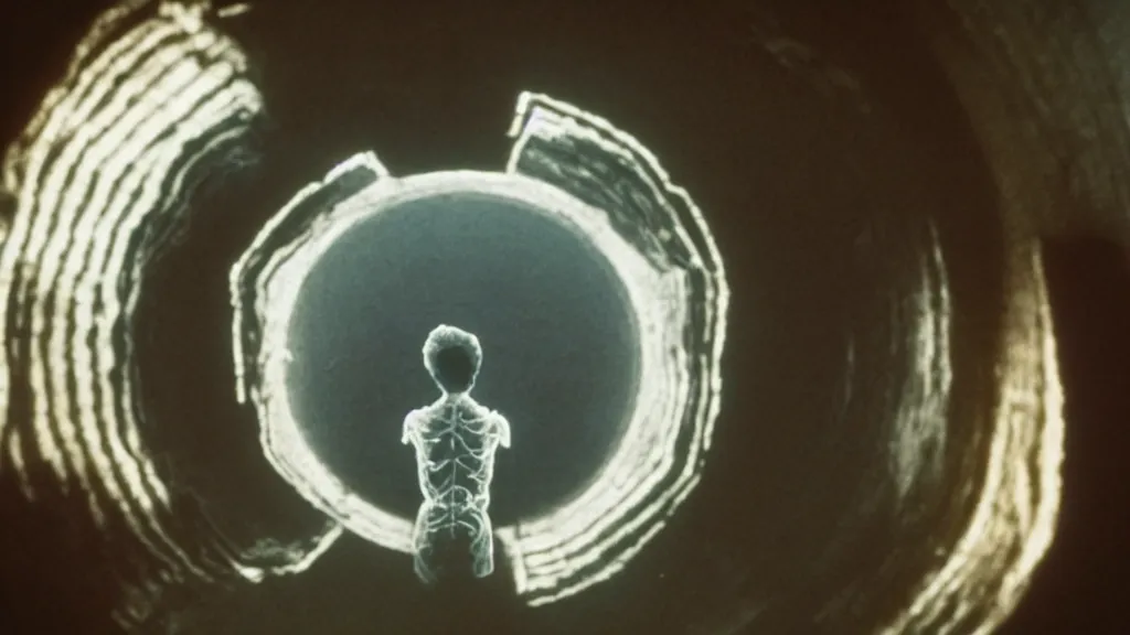 Image similar to an mri slice of james cavell in the living room, film still from the movie directed by denis villeneuve with art direction by salvador dali, wide lens