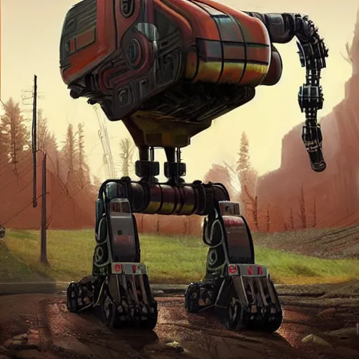 Image similar to giant quadrupedal mining robot, four legs, highly detailed body, industrial robot, photorealistic camera shot, in the style of simon stalenhag