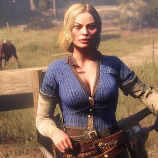 Prompt: margot robbie in red dead redemption 2, highly detailed