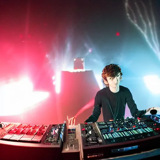 Prompt: dj madeon playing a live show on the surface of the sun