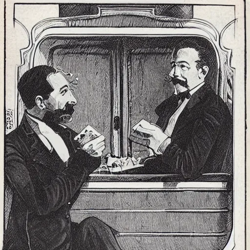 Image similar to photo of inside a wagon Phileas Fogg and Detective Fix playing cards,