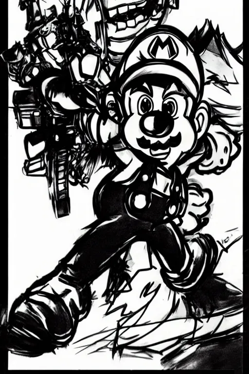 Prompt: super mario drawn by yoji shinkawa