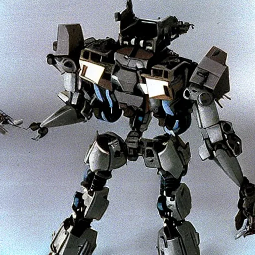 Image similar to metal gear mech, 1 9 8 7, stop - motion, movie still