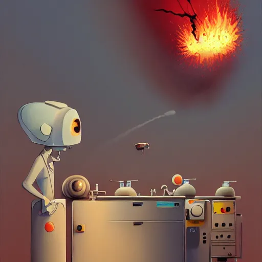 Prompt: goro fujita ilustration a science laboratory, fire and smoke, explosion, painting by goro fujita, sharp focus, highly detailed, artstation