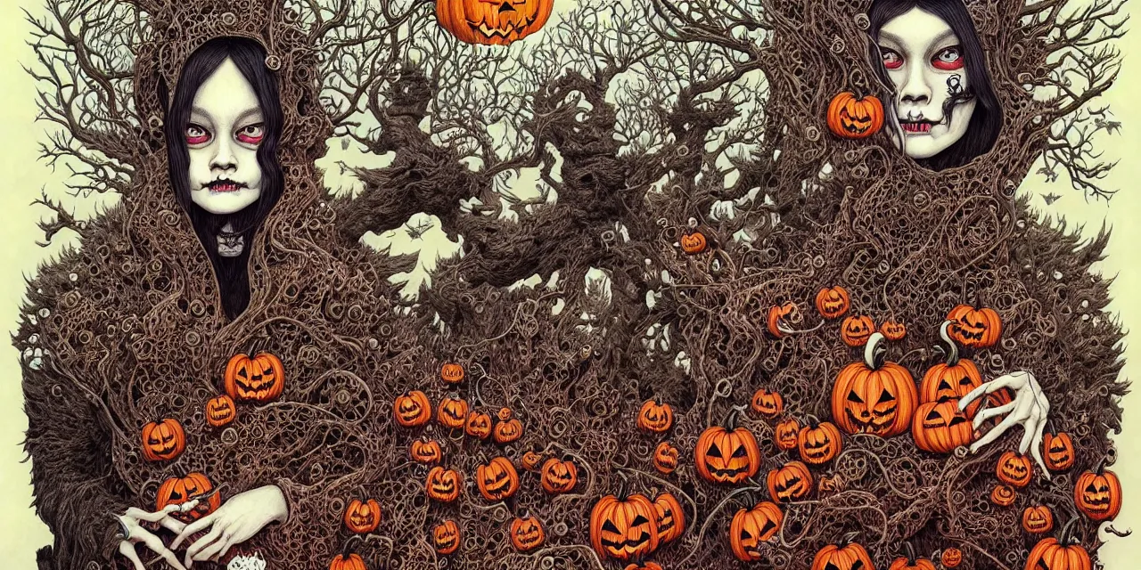 Image similar to portrait painted in jacek yerka style drawn by vania zouravliov and takato yamamoto, inspired by halloween, intricate acrylic gouache painting, high detail, sharp high detail, artstation