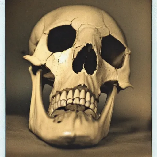 Prompt: polaroid of an animal skull