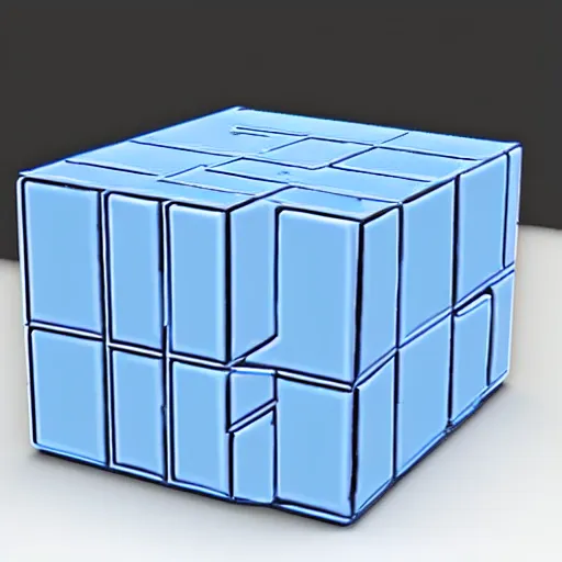 Prompt: blue cube top down view on white table