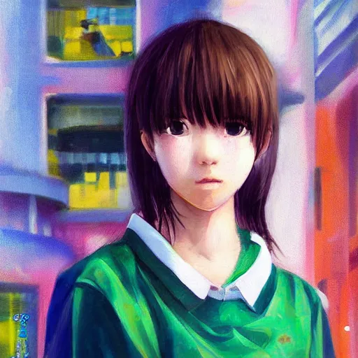 Image similar to a high detail portrait of high school girl by makoto sinkai, by BUNBUN, in simple background, CLIP STADIO, mad painting