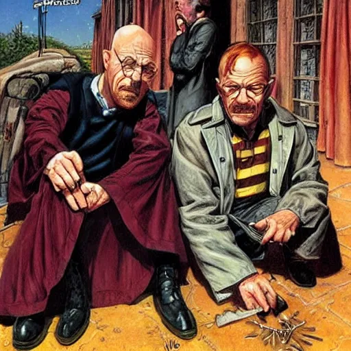 Prompt: Harry Potter and Walter White, artwork by Earl Norem,