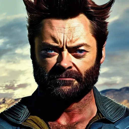 Prompt: portrait of x - men's wolverine played by nick offerman, photorealistic logan marvel movie still, detailed 8 k, poster style, high resolution