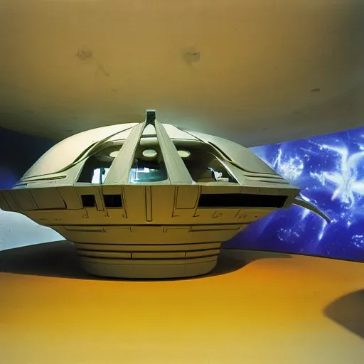 Prompt: spaceship starship battlestar by Alvar Aalto under sea