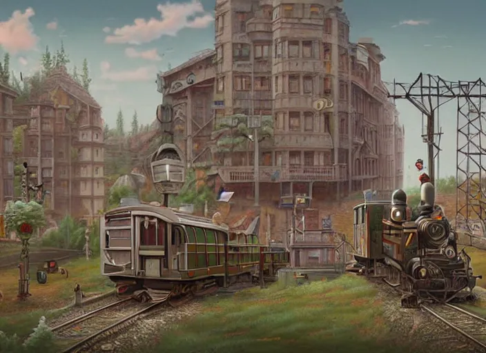 Image similar to 🛤🚞🧳👴🏼, lowbrow, matte painting, 3 - d highly detailed, in the style of mark ryden,