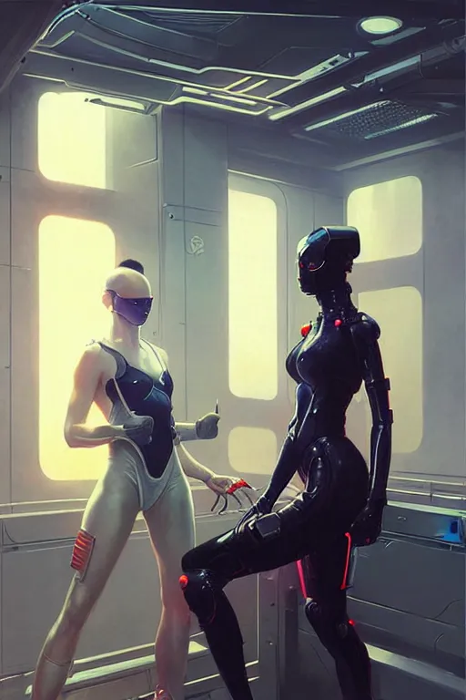 Image similar to futuristic dojo, cyberpunk, painting by greg rutkowski, j. c. leyendecker, artgerm