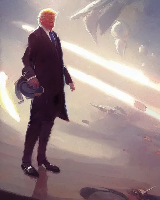 Prompt: donald trump in a futuristic spaceship pilot dress, year twenty one hundred, portrait, illustration, rim light, top light, perfectly shaded, spring time, slight overcast lighting, soft painting, art by krenz cushart and wenjun lin