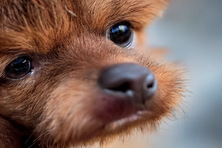 Image similar to closeup portrait of a small brown dog licking its nose with its tongue in central park, natural light, sharp, detailed face, magazine, press, photo, Steve McCurry, David Lazar, Canon, Nikon, focus