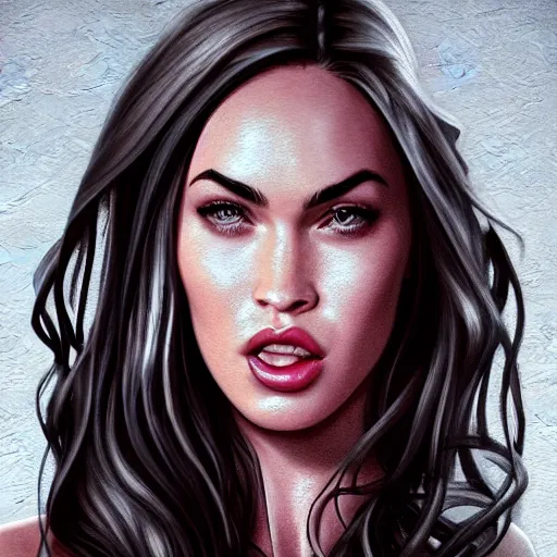 Image similar to megan fox sticking her tongue out, hyperrealistic portrait, photo realistic, poster, artstation, volumetric lighting, digital art, very detailed face, instagram photos