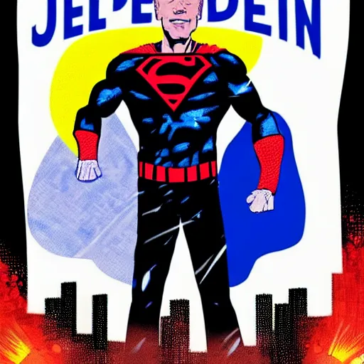 Prompt: joe biden with super powers, nuclear theme, comic book style, superhero