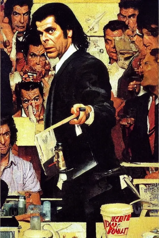 Image similar to Vincent Vega from Pulp Fiction painted by Norman Rockwell