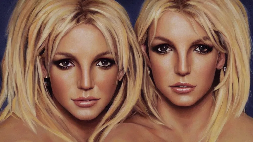 Prompt: A portrait painting of britney spears; the most beautiul painting in the world; trending on artstation; oil on canvas; correct face; correct eyes; anatomically correct; extraordinary masterpiece!!!!!!; 8k