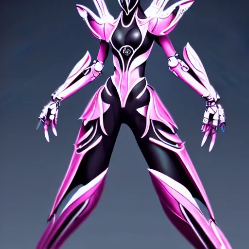 Image similar to highly detailed exquisite fanart, of a beautiful female warframe, but as an anthropomorphic robot dragon, making an elegant pose, shining reflective off-white plated armor, bright Fuchsia skin, sharp claws, full body shot, epic cinematic shot, realistic, professional digital art, high end digital art, DeviantArt, artstation, Furaffinity, 8k HD render, epic lighting, depth of field