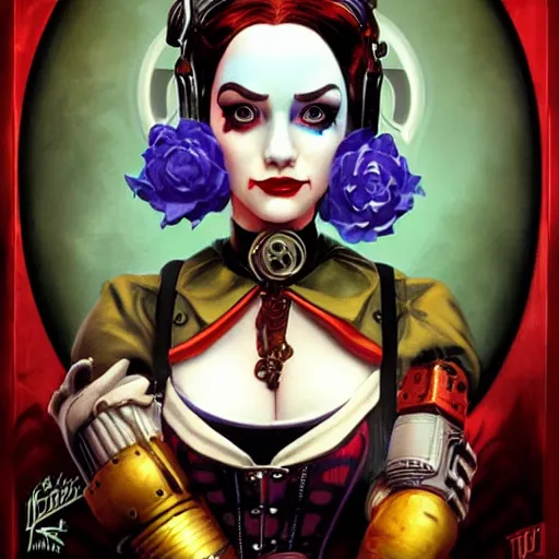 Image similar to lofi bioshock steampunk portrait of harley quinn, Pixar style, by Tristan Eaton Stanley Artgerm and Tom Bagshaw.