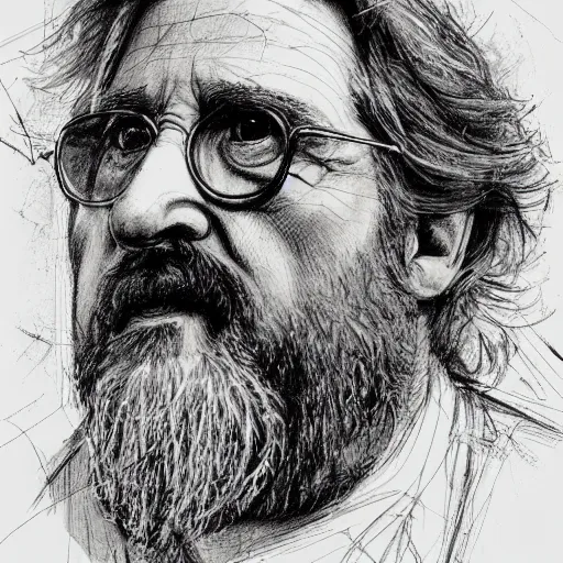 Image similar to a realistic yet scraggly portrait sketch of the side profile of a stern and sophisticated the big lebowski, trending on artstation, intricate details, in the style of frank auerbach, in the style of sergio aragones, in the style of martin ansin, in the style of david aja, in the style of mattias adolfsson