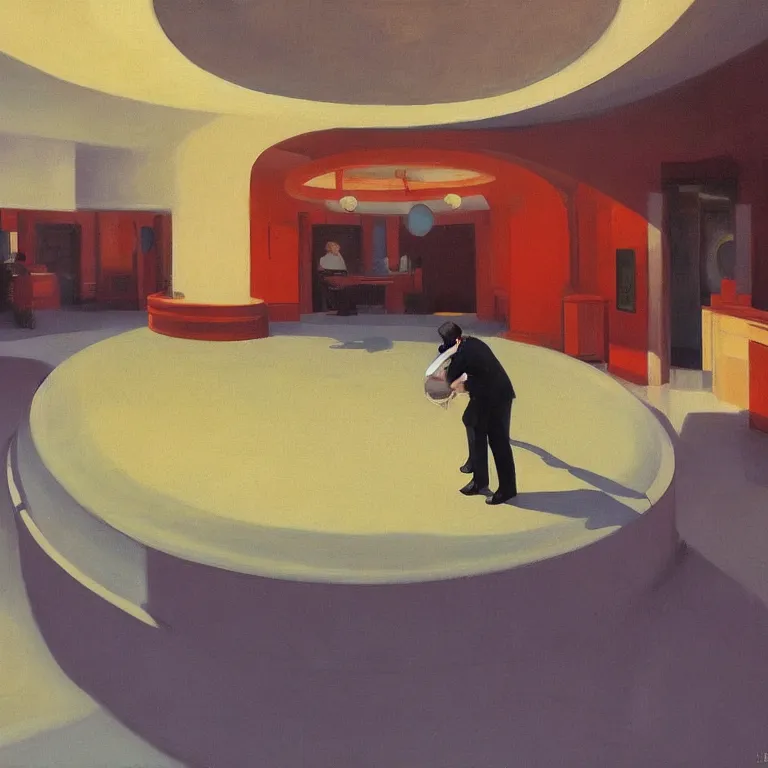 Image similar to round metaballs belting together and dripping on the floor, painted by Edward Hopper, painted by James Gilleard, surrealism, airbrush