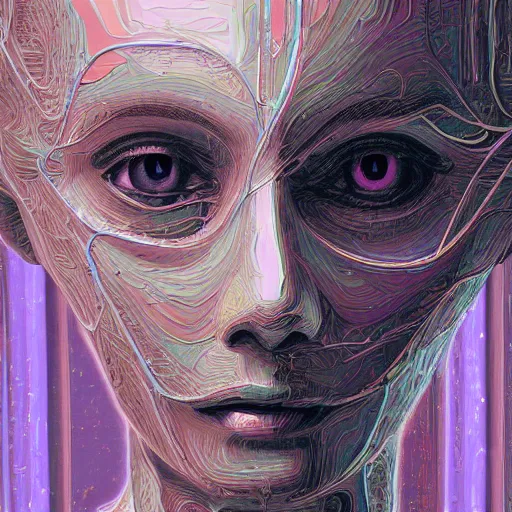 Image similar to beautiful detailed artistic portrait of an artificial intelligence. grainy and rough. fine detail. soft colour scheme. artistic painting by lurid ( 2 0 2 2 ). featured on deviantart.