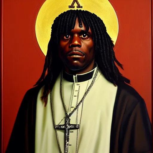 Image similar to portrait of the holy father, chief keef, oil on canvas by william sidney mount, trending on artstation,