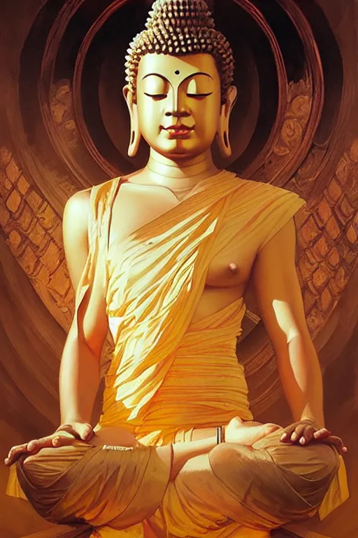 Prompt: temple, buddhism, painting by greg rutkowski, j. c. leyendecker, artgerm