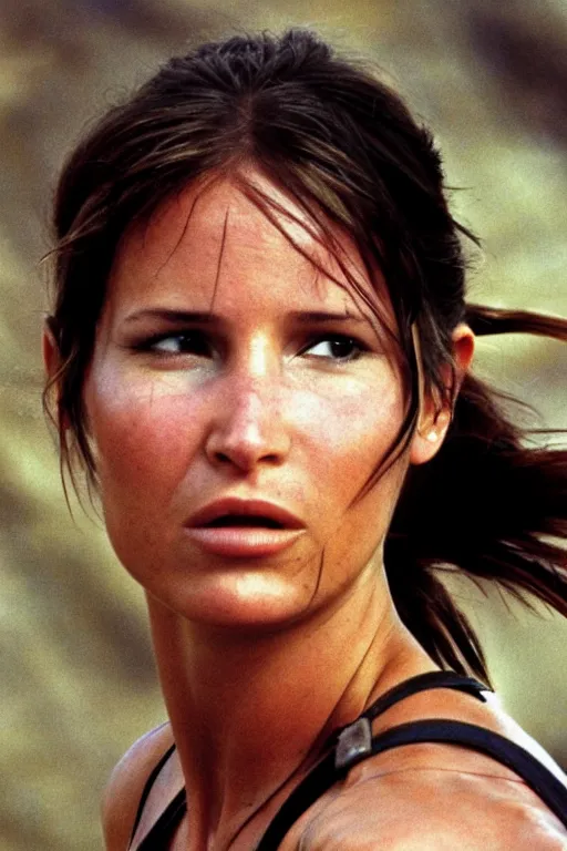 Image similar to Lara Croft, 35mm, f2.8, award-winning, candid portrait photo, taken by annie leibovitz