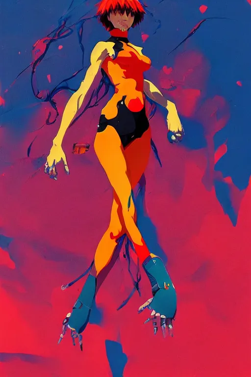 Image similar to a ultradetailed full body painting of asuka from evangelion, by conrad roset, greg rutkowski and makoto shinkai trending on artstation