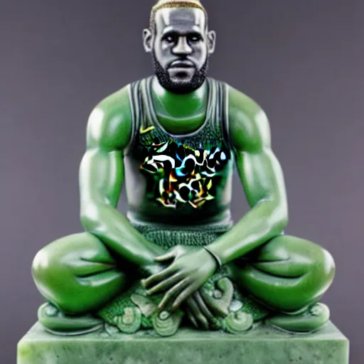 Prompt: ornate jade sculpture of lebron james