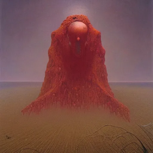 Image similar to It's back guys, oil on canvas by Zdzisław Beksiński