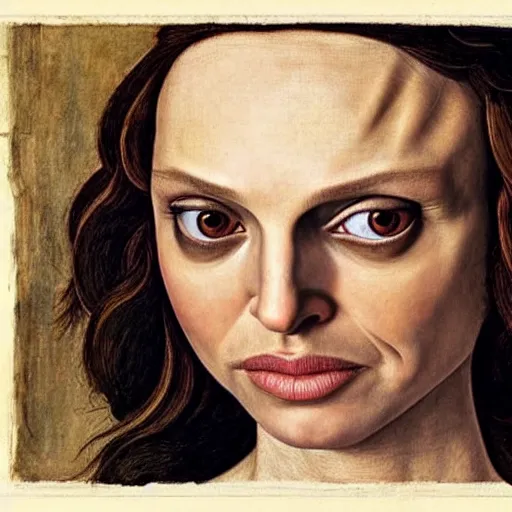 Prompt: natalie portman as gollum, elegant portrait by sandro botticelli, detailed, symmetrical, intricate