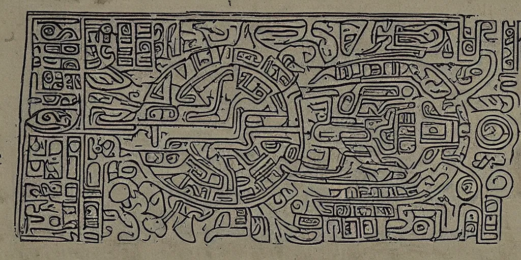 Image similar to mayan hieroglyph blueprints to a spaceship