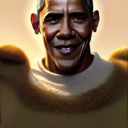 Image similar to barack obama as shrek, brown skin, highly detailed, digital painting, artstation, concept art, sharp focus, illustration, art by greg rutkowski and alphonse mucha