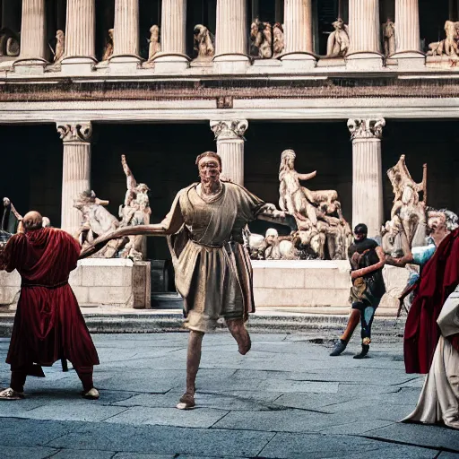 Image similar to a time traveler's color photograph of the last moments of julius caesar's life, sony a 7 iii,