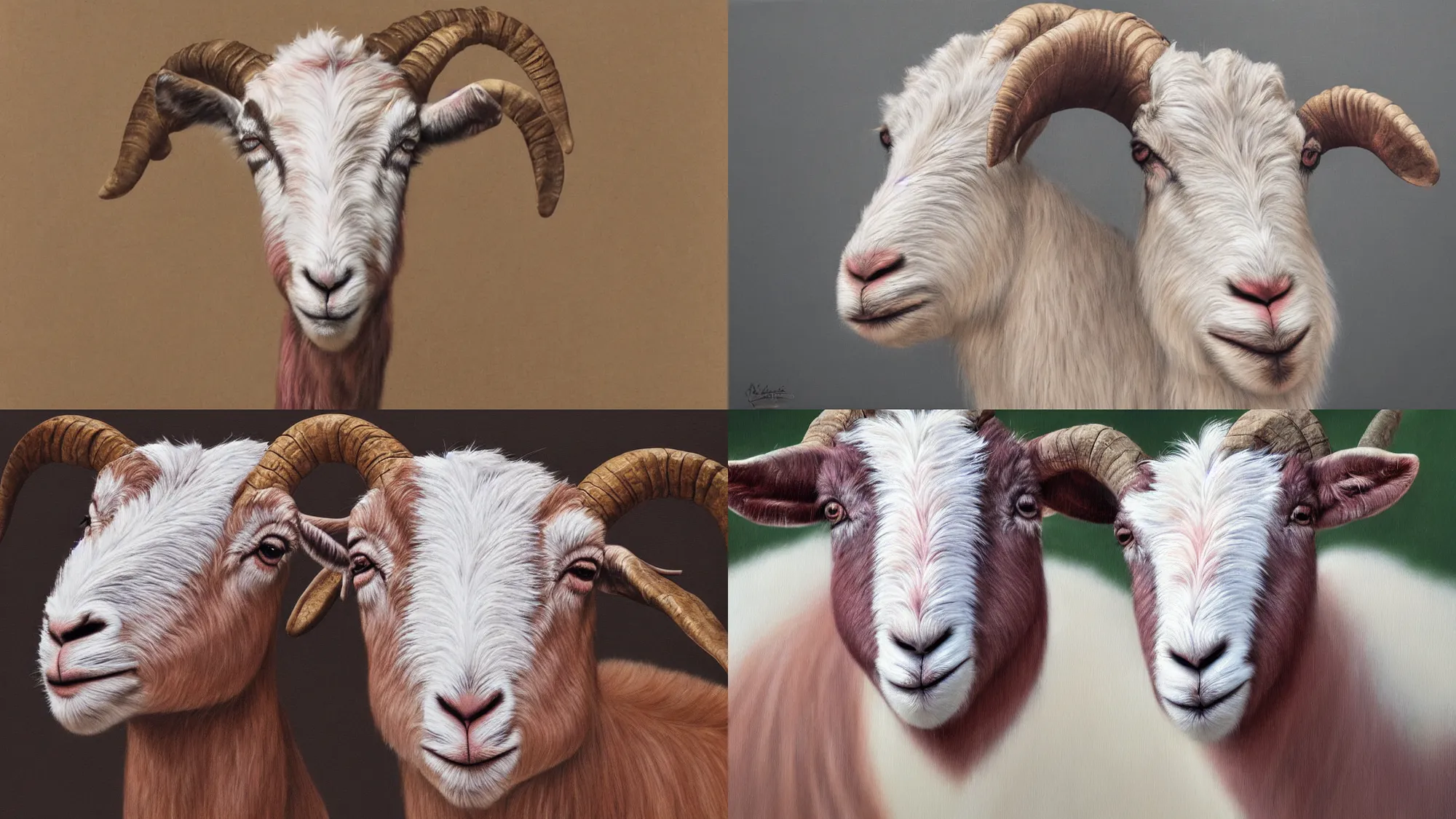 Prompt: photoreal painting of a blushing goat