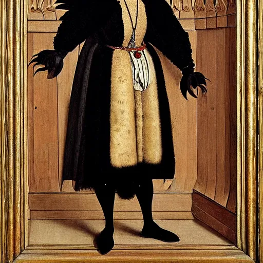 Image similar to a highly detailed painting of a raven dressed as an elegant tudor gentleman by hans holbein